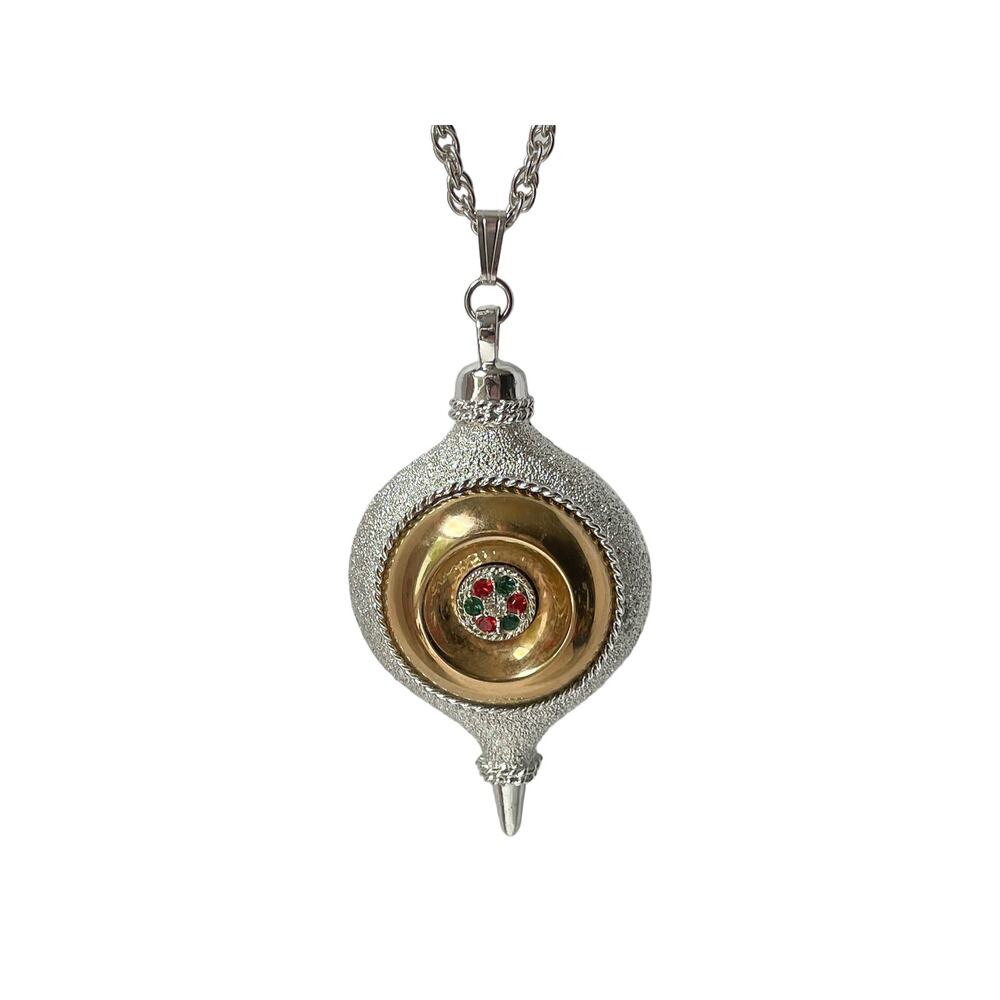 70s Sarah Coventry Christmas Heritage Silver & Gold Rhinestone Ornament Necklace